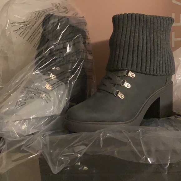 Justfab BLACK or GRAY Ankle Boots with Sweater Cuff - Picture 8 of 15